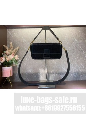Fendi Baguette crystals and leather bag F0961 black