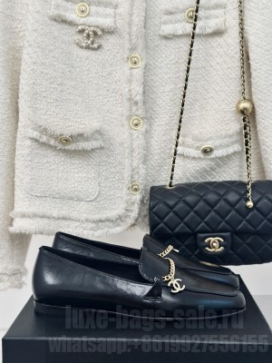 Chanel Calfskin Chain Loafers Black