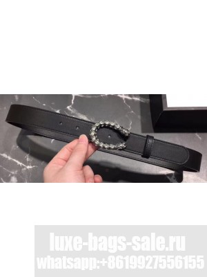 Gucci Width 3cm Leather Belt Black with White Crystal Dionysus Buckle
