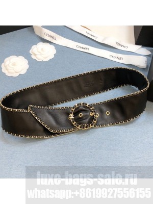 Chanel Black Lambskin Belt 50mm with Framed Buckle and Chain Charm  2021 Collection