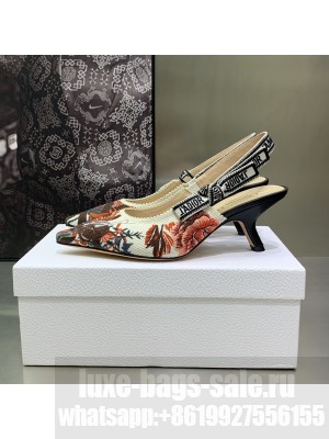 CHRISTIAN DIOR J'ADIOR SLINGBACK PUMP 6.5cm White Multicolor Dior Jardin d'Hiver Embroidered Cotton 2022 Collection