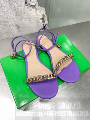 Bottega Veneta Dot Leather Chain Flats Sandals 2022 Collection Purple