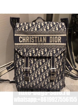 Dior Oblique Embroidered Canvas Backpack Bag Blue 2019