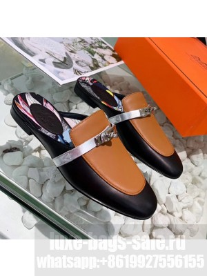Hermes Calfskin Oz Mules Black/Brown 2020 Collection