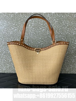 VALENTINO VLOGO SIGNATURE RAFFIA Shoulder Bag 0660 brown