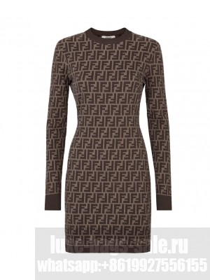 Fendi Women's FF Cotton Short Dress Brown