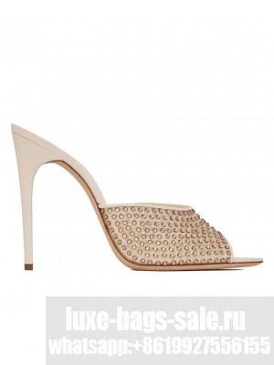 Saint Laurent Women's Blonde Mules In Rhinestones Mesh Cream