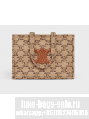 CELINE LARGE CABAS THAIS IN TEXTILE WITH TRIOMPHE 196762 CAMEL