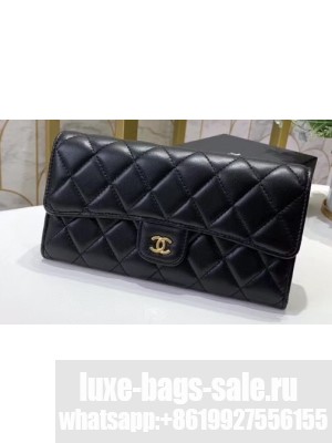 Chanel Classic Long Flap Wallet 30077 Lambskin Black/Gold