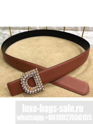 Dior Width 3cm Crystal D Buckle Belt Brown