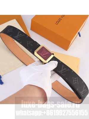 Louis Vuitton Men's Monogram Graphite Canvas 35mm Belt with LV Square Buckle 2019 Collection