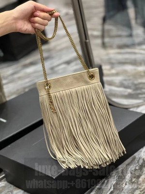 SAINT LAURENT SMALL CHAIN BAG IN LIGHT SUEDE WITH FRINGES 683378 GRAY