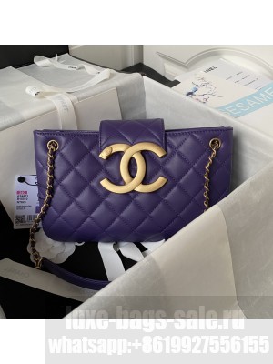 Chanel 24C Vintage Logo Quilted Lambskin Shoulder Bag AS4603 Purple