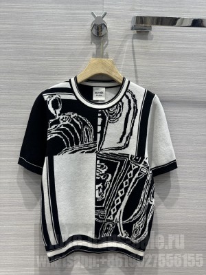 Hermes knitted wool top black/white