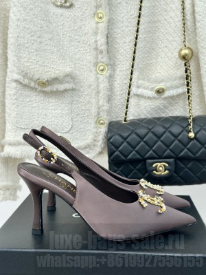 Chanel Satin Slingback Heel 7cm Pumps Coffee