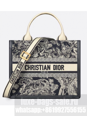 Small Dior Book Tote Blue and Ecru Toile de Jouy Reverse Embroidery and Blue M1325CET