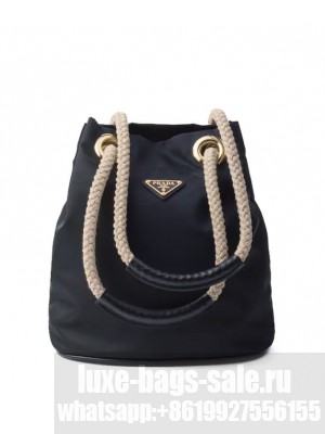 Prada Mariner Recycled Nylon Small Bucket Bag Black