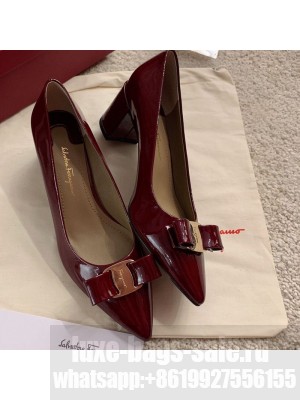 Salvatore Ferragamo Alice Vara Bow Patent Leather Pumps 5.5cm Burgundy Spring/Summer 2021 Collection