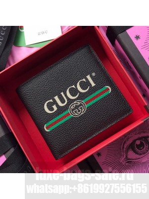Gucci Print Leather Bi-fold Wallet 496309 Black