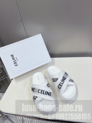 CELINE BLOCK 6CM PLATFORM SLIDE IN MESH & TEXTILE WITH CELINE JACQUARD WHITE 05
