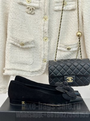 Chanel Women's Camellia Suede & Leather Flat Black 2024