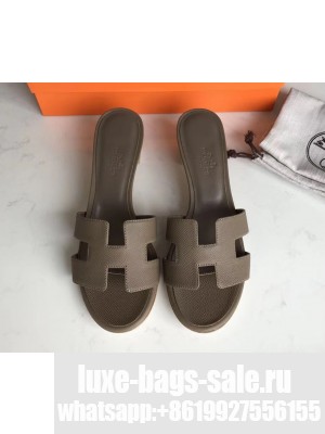 Hermes Heel 5cm Oasis Slipper Sandals in epsom Leather elephant gray