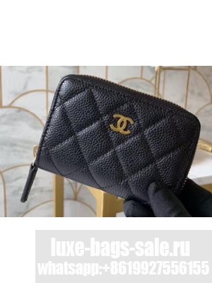 Chanel Classic Small Zipped Coin Purse 69272 Grained Calfskin Black/Gold