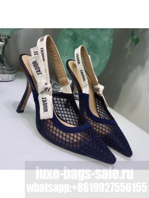 Dior J'Adior Slingback Fishnet Pump With 9.5cm Heel Blue 2020 Collection