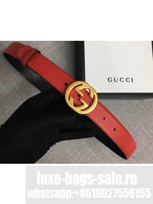 Gucci Width 3cm Leather Belt Red With Interlocking G Buckle