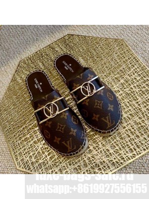 Louis Vuitton Monogram Canvas Espadrille Flat Mules with Rectangle LV Buckle Brown 2021 Collection