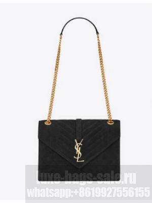 Yves Saint Laurent ENVELOPE MEDIUM BAG IN MIX MATELASSE SUEDE 487206 black
