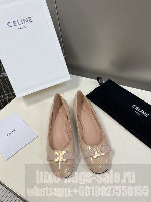 CELINE PATENT LEATHER FLAT WITH TRIOMPHE BEIGE