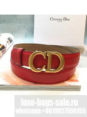 Dior Leather 3cm Belt with CD Buckle Red 010 2019 Collection