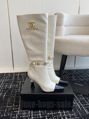 Chanel Calfskin with Charms Buckle Strap High Heel Boots White 2024
