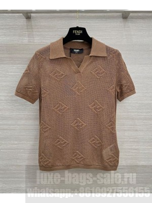 Fendi Women's FF Jacquard Polo Top Coffee