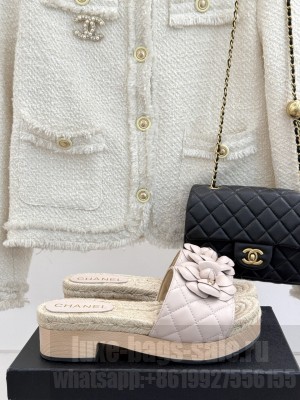Chanel Calfskin Platform Slides Sandal 4cm with Camellia pale pink 2025