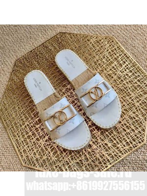 Louis Vuitton Monogram Canvas Espadrille Slide Sandals with Rectangle LV Buckle White 2021 Collection