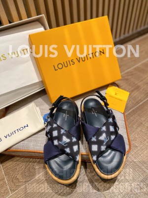Louis Vuitton Unisex Pool Pillow Comfort Down Sandals Navy Blue 2022
