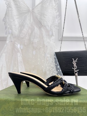 GUCCI WOMEN'S CRYSTAL INTERLOCKING G SLIDE SANDAL BLACK