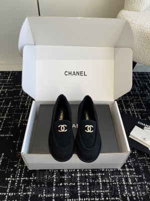 Chanel Women's Suede Leather With Shearling Loafers 2024 Black
