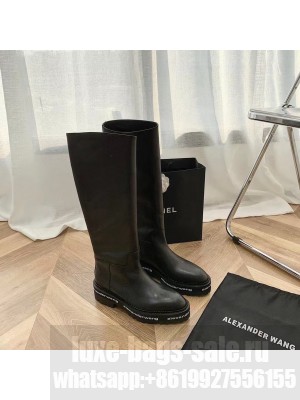 Alexander Wang  Knee High Boots Calfskin Leather Fall/Winter 2021 Collection, Black