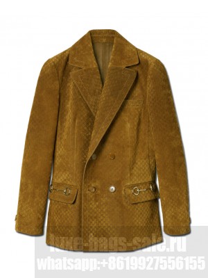 Gucci Women's Double-breasted GG Suede Jacket Coffee
