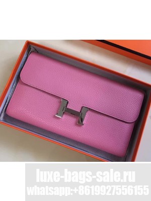 Hermes Epsom Calfskin Constance Long Wallet Clutch Bag Pink