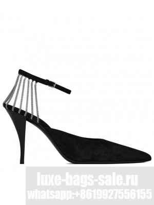 Saint Laurent Women's Sling Chain Pumps In Suede 667645 Black
