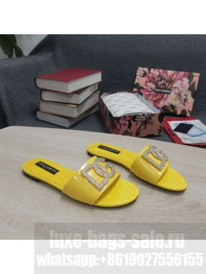 DOLCE & GABBANA CALFSKIN SLIDERS DG CRYSTAL LOGO 2022 YELLOW