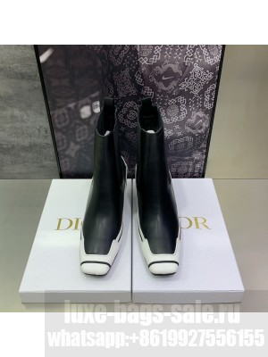 CHRISTIAN DIOR D-MOTION HEELED ANKLE BOOT Black/White Supple Calfskin and Rubber