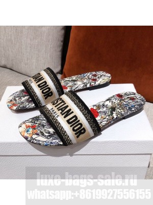 Dior Dway Flat Slide Sandals in Multicolor Mille Fleurs Embroidery Spring/Summer 2021 Collection