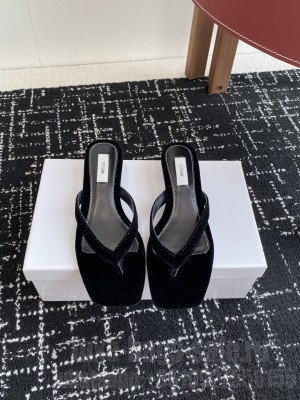 TOTEME suede heeled flip flops black