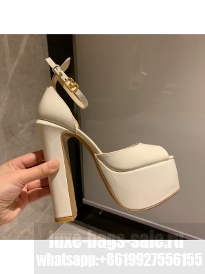 VALENTINO GARAVANI TAN-GO PLATFORM PEEP TOE PUMP IN PATENT LEATHER 155 MM 2022 COLLECTION IVORY