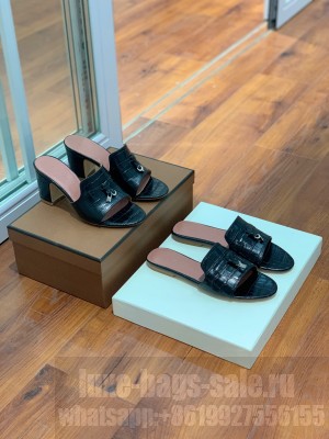 Loro Piana Summer Charms Sandal Crocodile Pattern Black 2022 Collection